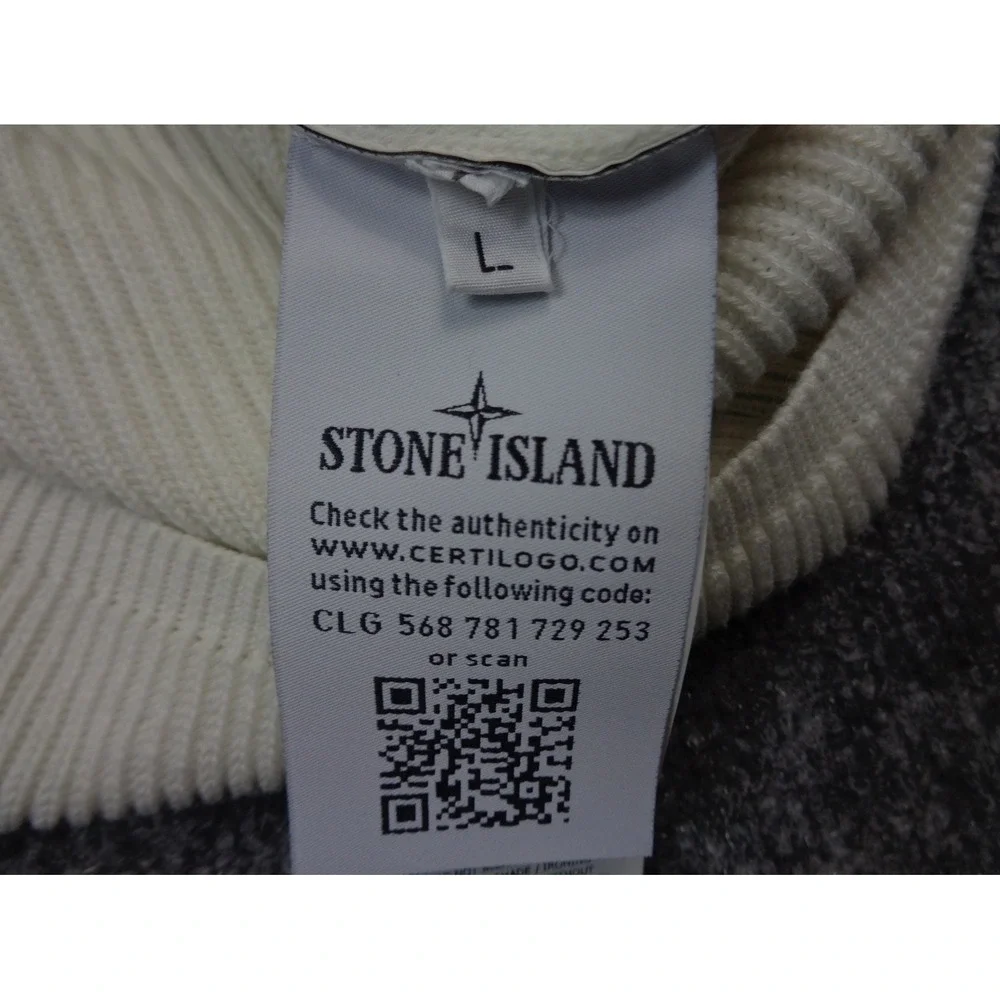 Stone Island Wool Sweater White L Full Zip‎ Ribbed Knit  Full Zip Quiet Luxury